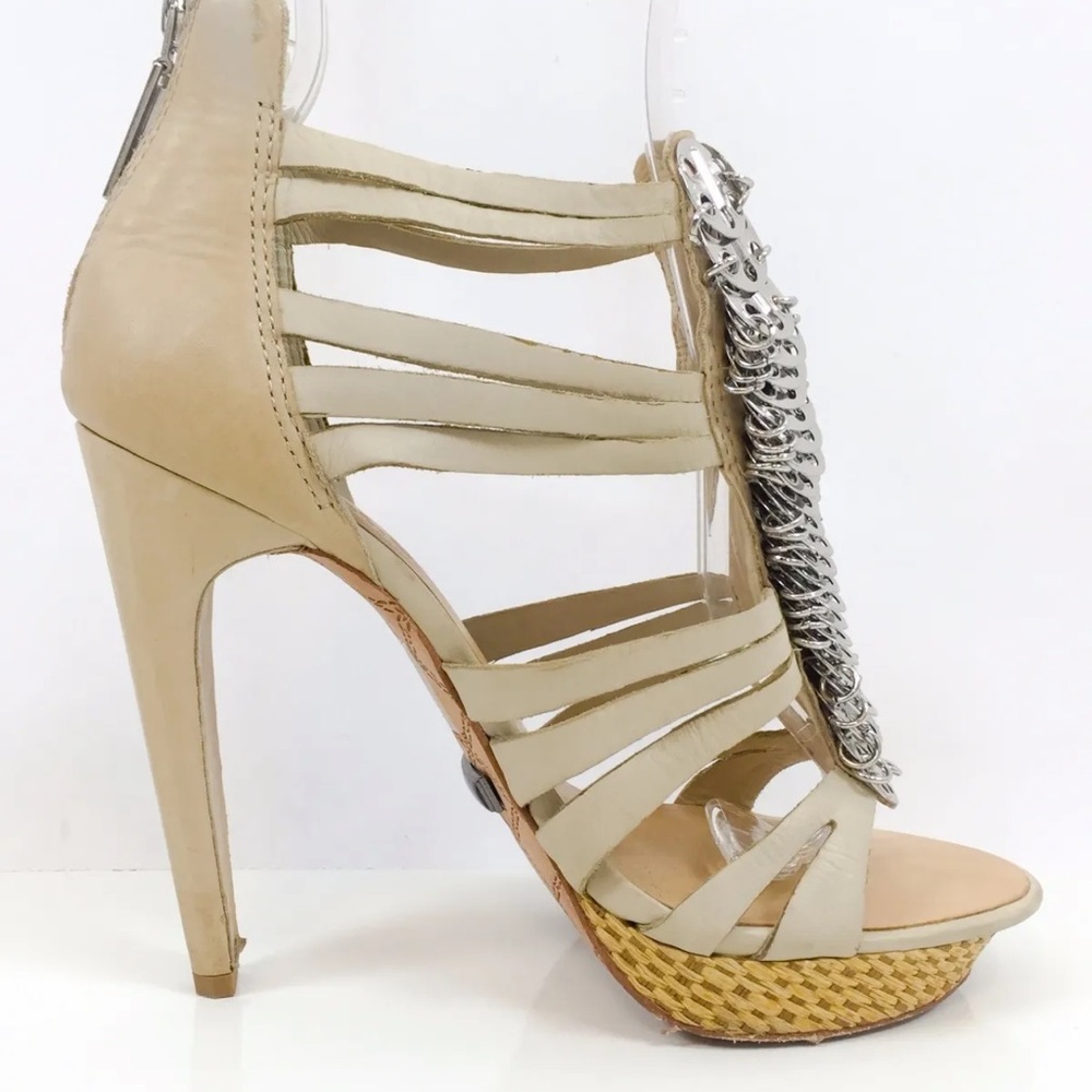 L.A.M.B. Leather Silver Coin Strappy Platform Heels - Picture 11 of 11